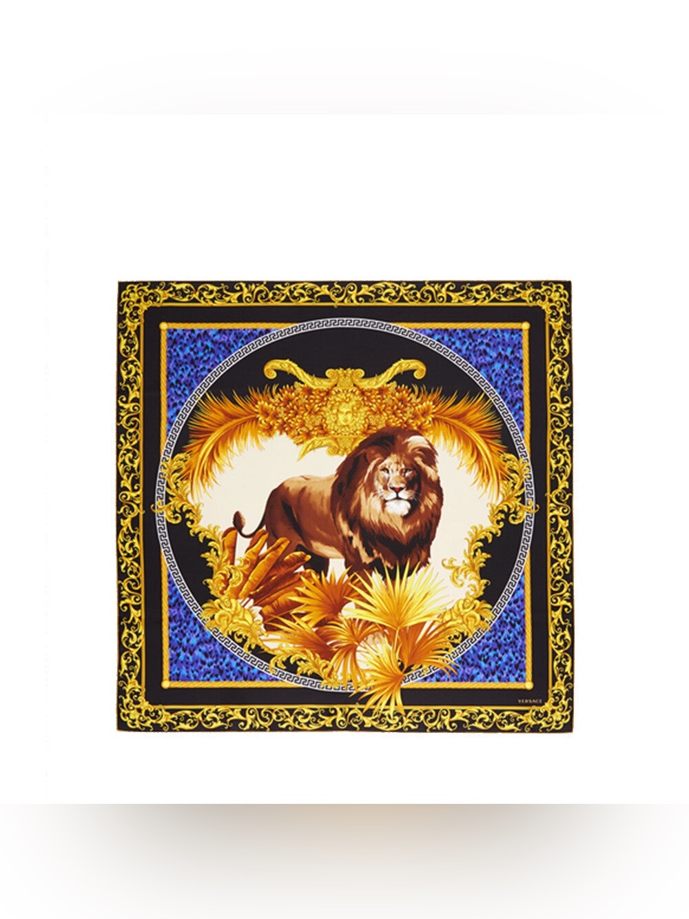 Versace Blue, Gold and Brown Lion Motif Decorative Scarf